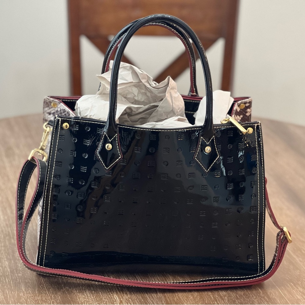 Chic Black Patent Leather Handbag